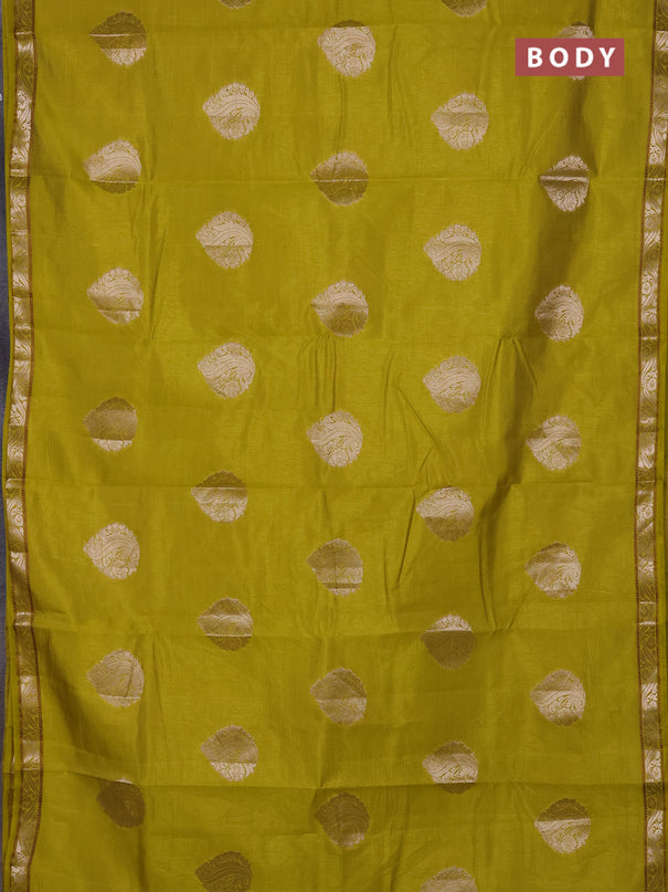 Semi raw silk saree lime green with zari woven buttas and zari woven border