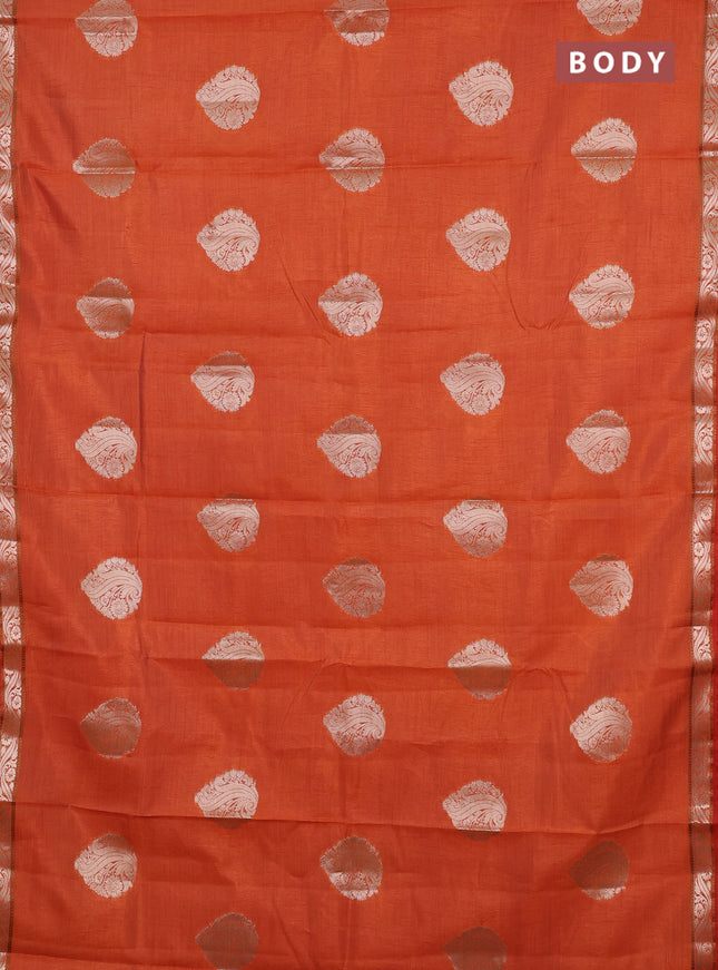 Semi raw silk saree rust shade with zari woven buttas and zari woven border