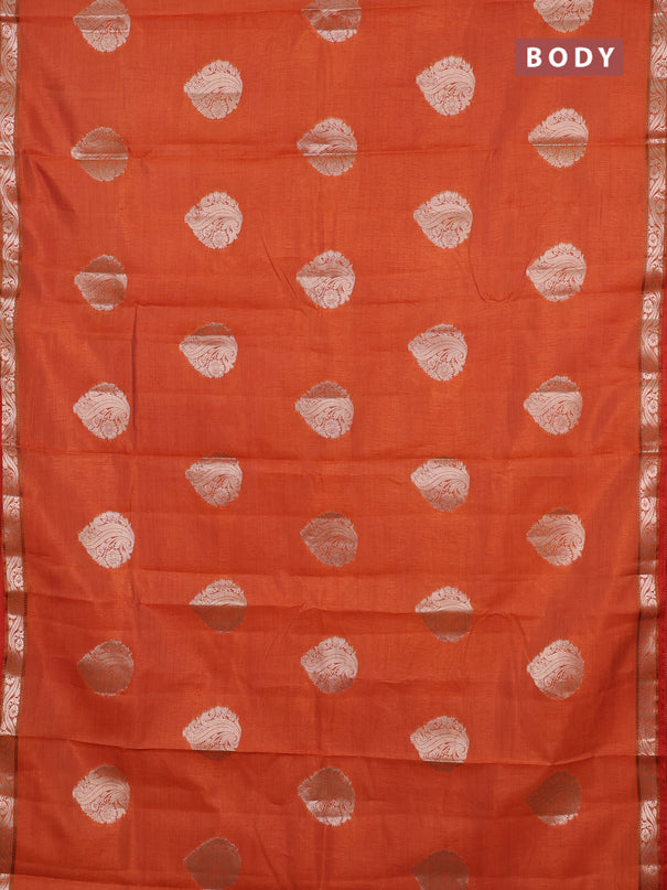 Semi raw silk saree rust shade with zari woven buttas and zari woven border