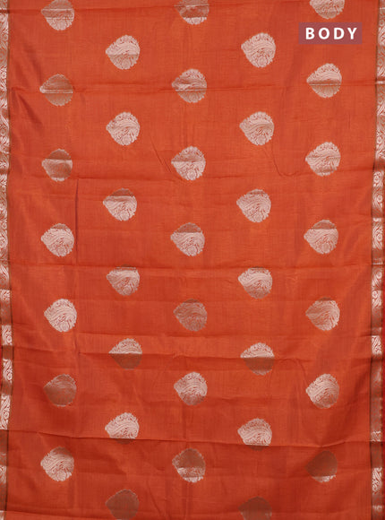 Semi raw silk saree rust shade with zari woven buttas and zari woven border