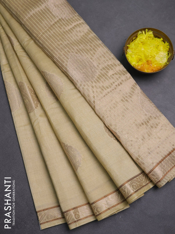 Semi raw silk saree beige with zari woven buttas and zari woven border