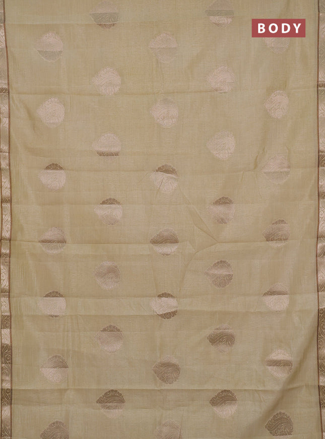 Semi raw silk saree beige with zari woven buttas and zari woven border