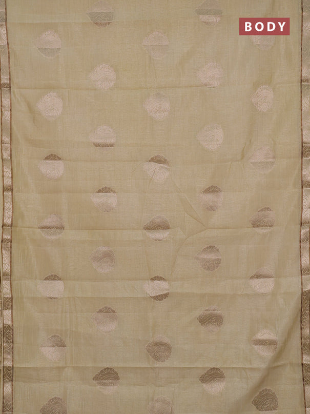 Semi raw silk saree beige with zari woven buttas and zari woven border