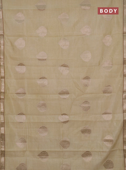 Semi raw silk saree beige with zari woven buttas and zari woven border