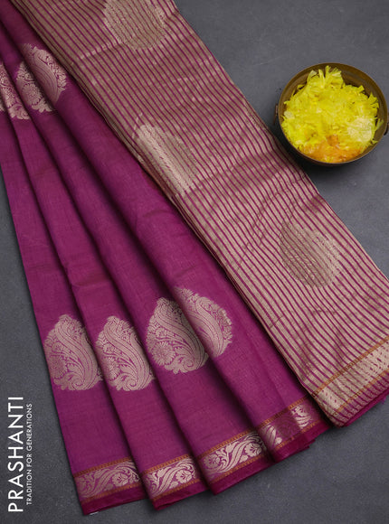 Semi raw silk saree purple with zari woven buttas and zari woven border