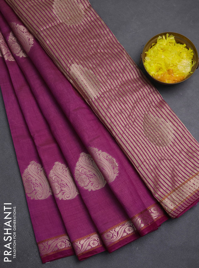 Semi raw silk saree purple with zari woven buttas and zari woven border