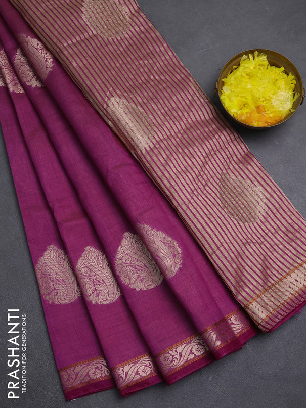 Semi raw silk saree purple with zari woven buttas and zari woven border