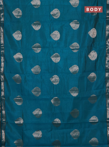 Semi raw silk saree teal green with zari woven buttas and zari woven border