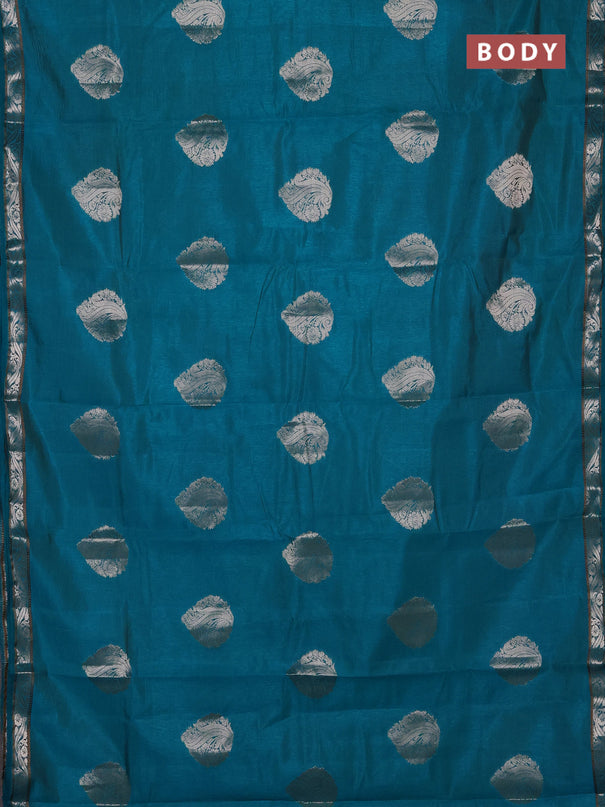 Semi raw silk saree teal green with zari woven buttas and zari woven border