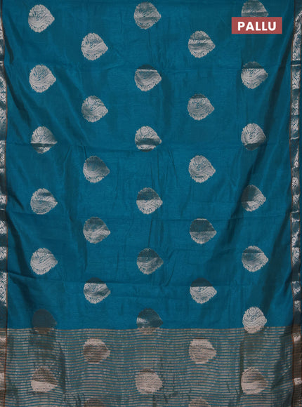 Semi raw silk saree teal green with zari woven buttas and zari woven border