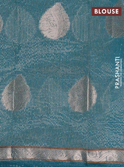 Semi raw silk saree teal green with zari woven buttas and zari woven border