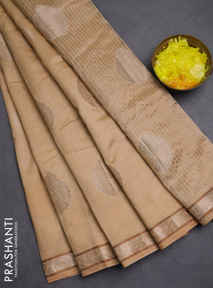 Semi raw silk saree sandal with zari woven buttas and zari woven border