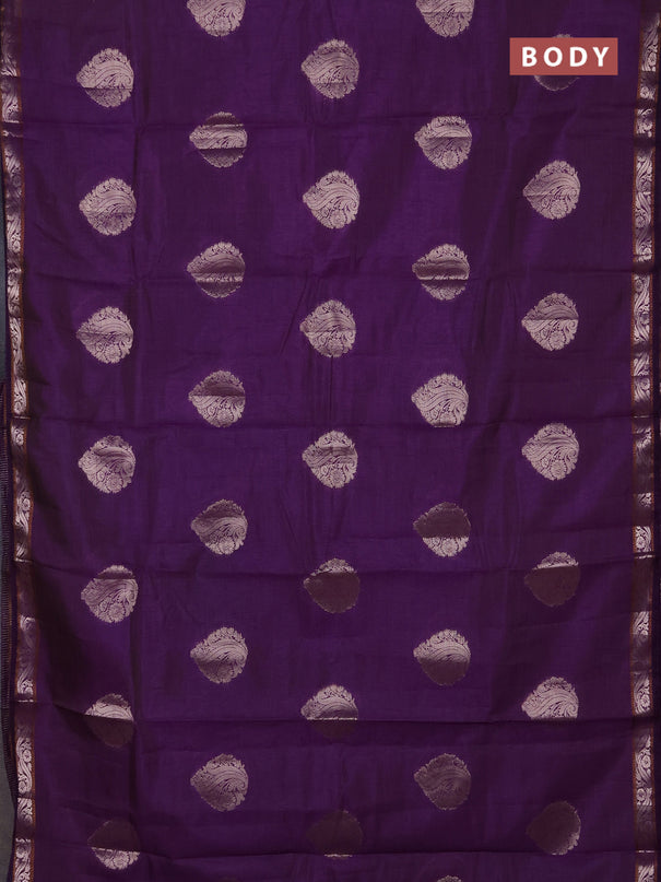 Semi raw silk saree deep purple with zari woven buttas and zari woven border