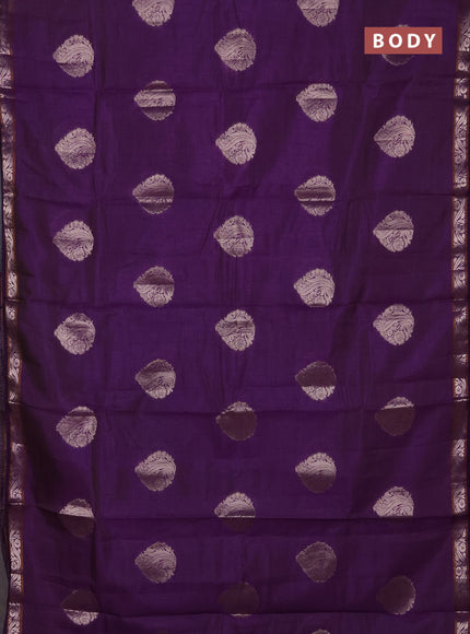 Semi raw silk saree deep purple with zari woven buttas and zari woven border