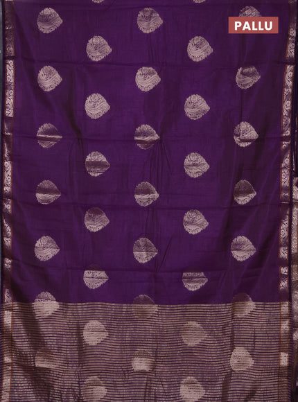 Semi raw silk saree deep purple with zari woven buttas and zari woven border