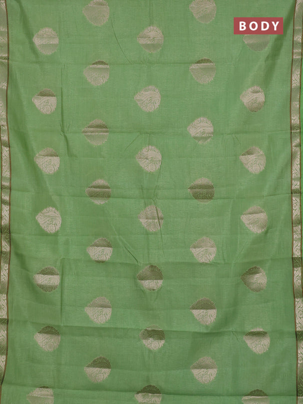 Semi raw silk saree light green with zari woven buttas and zari woven border