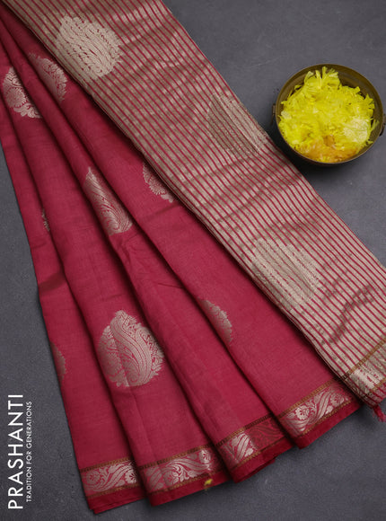 Semi raw silk saree maroon with zari woven buttas and zari woven border