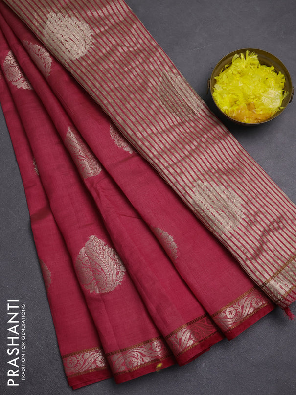 Semi raw silk saree maroon with zari woven buttas and zari woven border