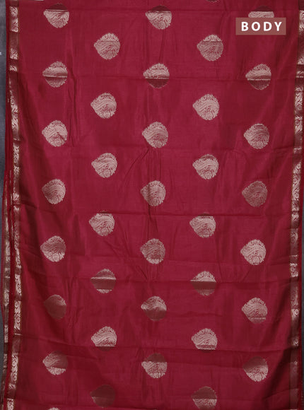 Semi raw silk saree maroon with zari woven buttas and zari woven border