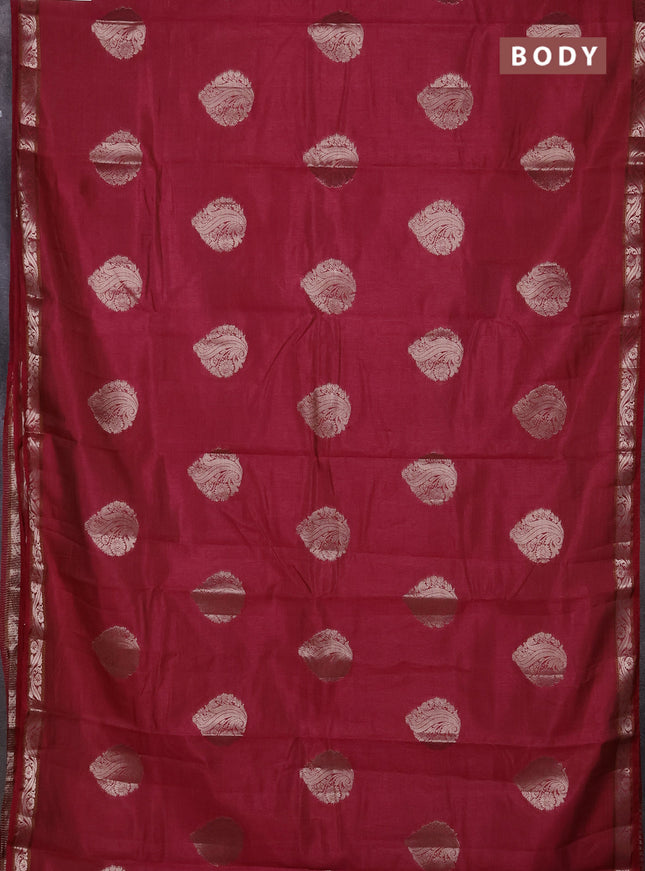 Semi raw silk saree maroon with zari woven buttas and zari woven border