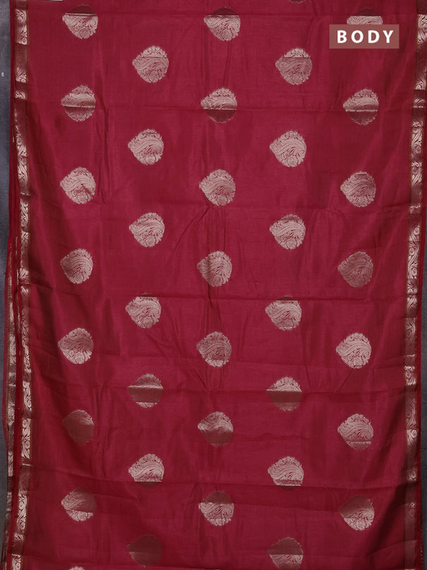 Semi raw silk saree maroon with zari woven buttas and zari woven border