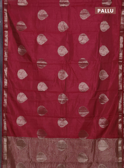 Semi raw silk saree maroon with zari woven buttas and zari woven border