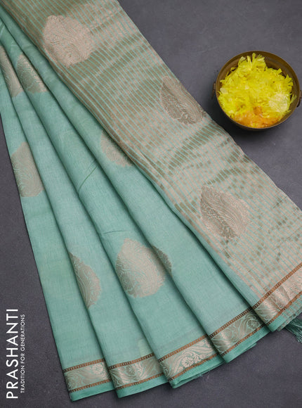 Semi raw silk saree pastel green with zari woven buttas and zari woven border