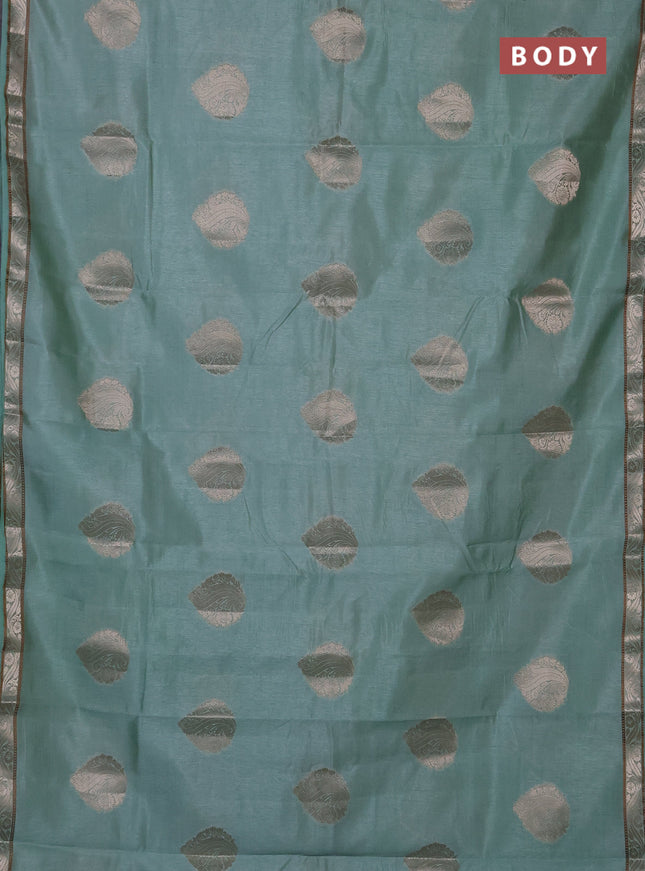 Semi raw silk saree pastel green with zari woven buttas and zari woven border
