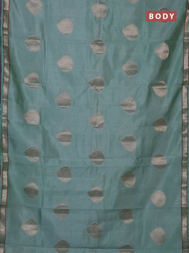 Semi raw silk saree pastel green with zari woven buttas and zari woven border