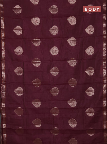 Semi raw silk saree deep wine with zari woven buttas and zari woven border
