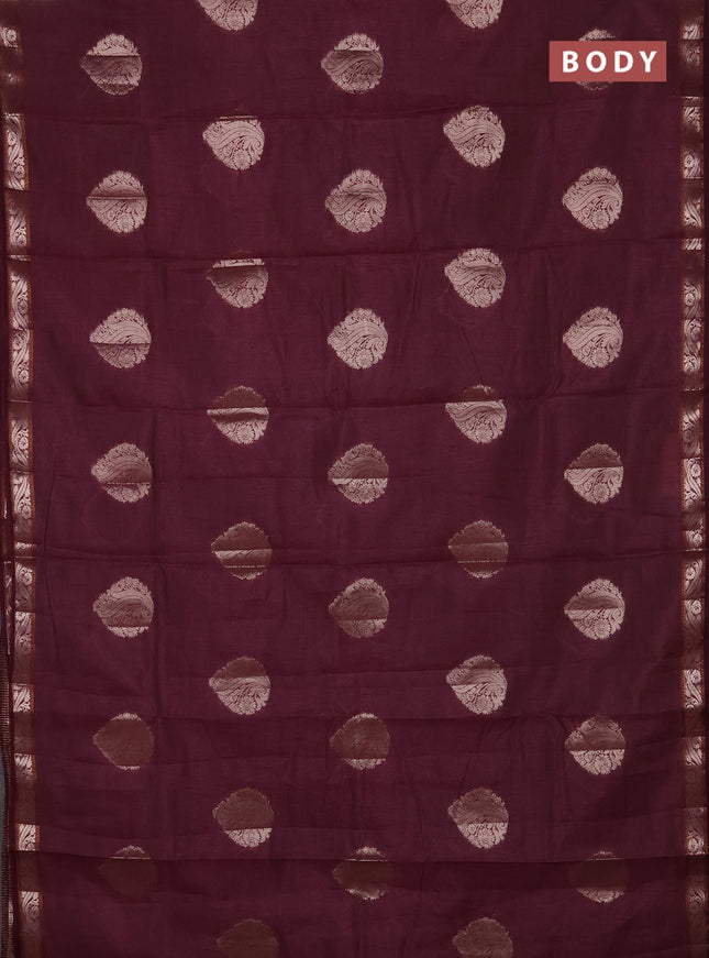Semi raw silk saree deep wine with zari woven buttas and zari woven border