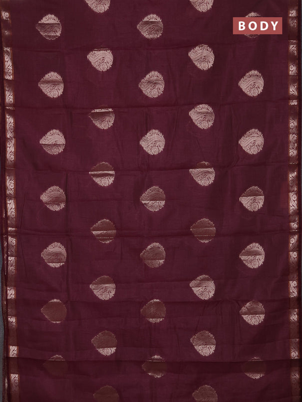Semi raw silk saree deep wine with zari woven buttas and zari woven border