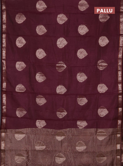 Semi raw silk saree deep wine with zari woven buttas and zari woven border