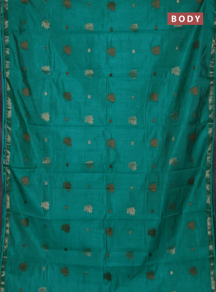Semi raw silk saree teal green with thread & zari woven buttas and zari woven border