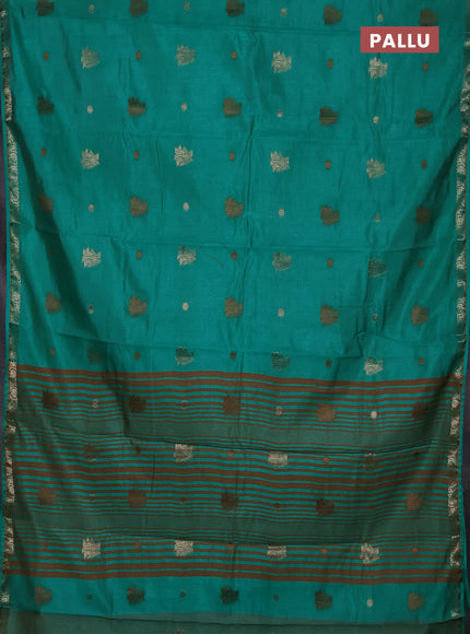 Semi raw silk saree teal green with thread & zari woven buttas and zari woven border