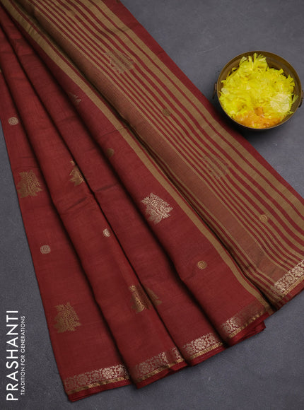 Semi raw silk saree rust shade with thread & zari woven buttas and zari woven border