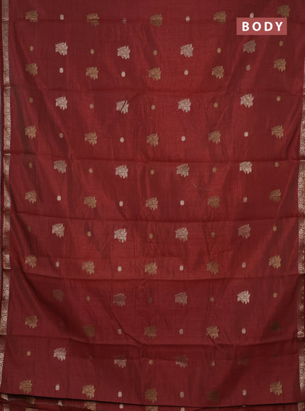 Semi raw silk saree rust shade with thread & zari woven buttas and zari woven border