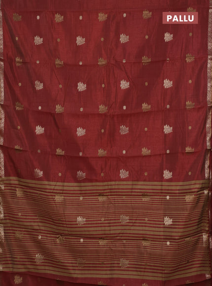 Semi raw silk saree rust shade with thread & zari woven buttas and zari woven border
