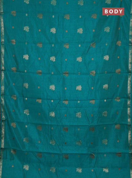 Semi raw silk saree teal blue with thread & zari woven buttas and zari woven border