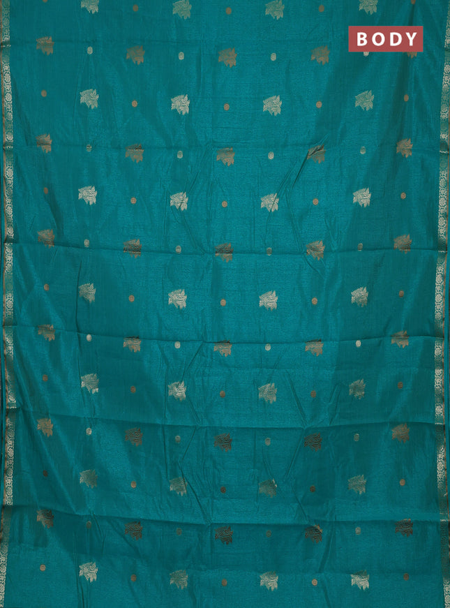 Semi raw silk saree teal blue with thread & zari woven buttas and zari woven border