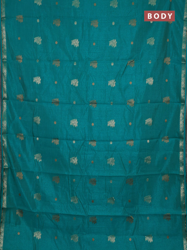 Semi raw silk saree teal blue with thread & zari woven buttas and zari woven border