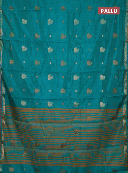 Semi raw silk saree teal blue with thread & zari woven buttas and zari woven border