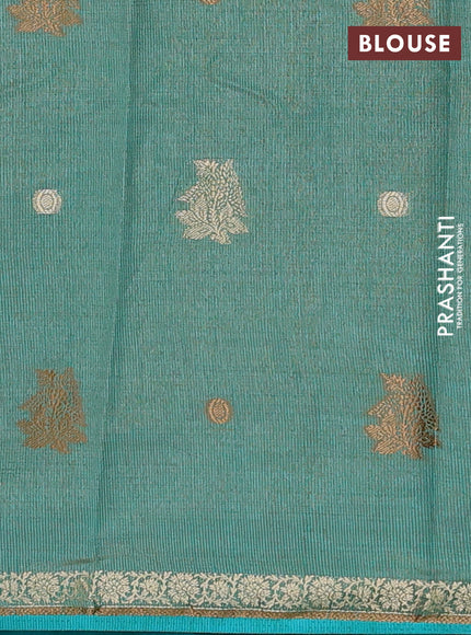 Semi raw silk saree teal blue with thread & zari woven buttas and zari woven border