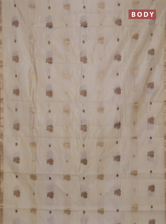 Semi raw silk saree cream with thread & zari woven buttas and zari woven border