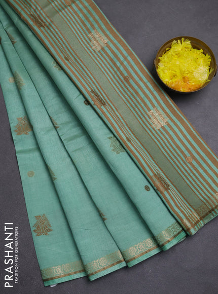 Semi raw silk saree pastel green with thread & zari woven buttas and zari woven border