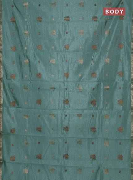Semi raw silk saree pastel green with thread & zari woven buttas and zari woven border