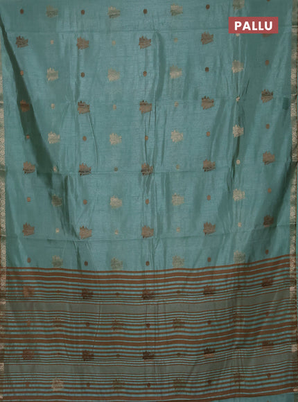 Semi raw silk saree pastel green with thread & zari woven buttas and zari woven border