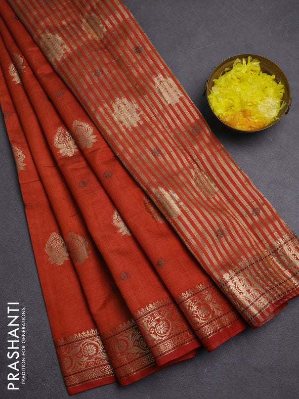 Semi raw silk saree rustic orange with allover thread & zari woven buttas and zari woven border