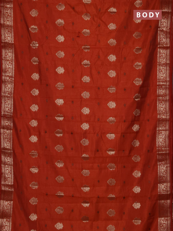 Semi raw silk saree rustic orange with allover thread & zari woven buttas and zari woven border