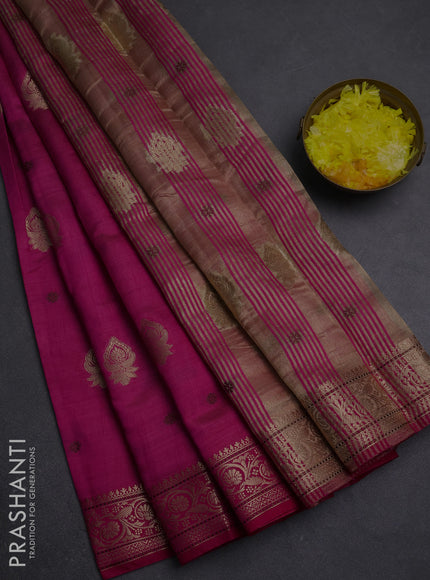 Semi raw silk saree dark pink with allover thread & zari woven buttas and zari woven border